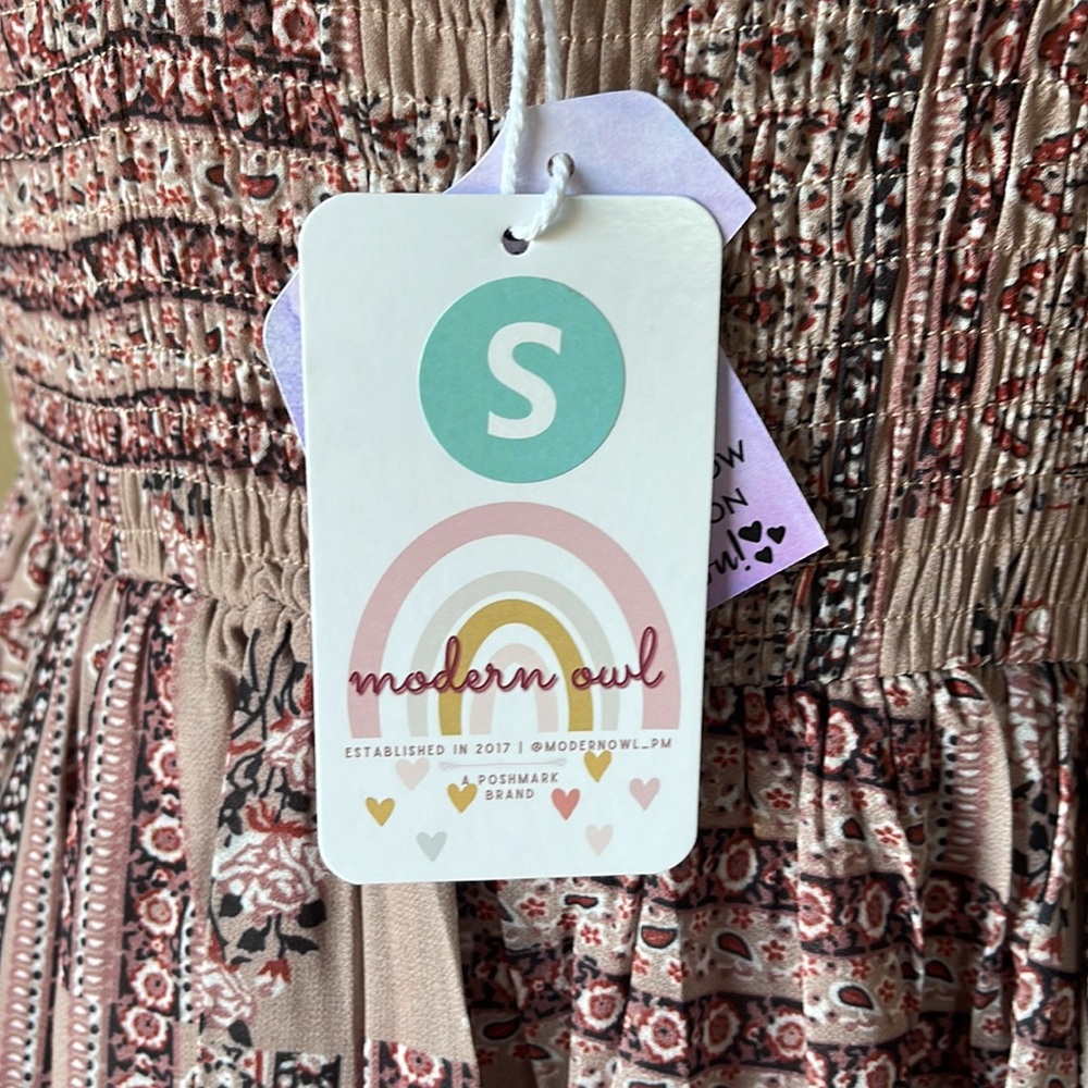 Modern Owl Mauve Pink/purple boho crochet spaghetti strap printed midi dress - Picture 11 of 13